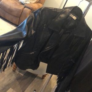 Black Faux leather fringe jacket